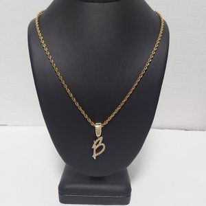 20” Gold Tennis Rope with “B” Initial Iced Out Pendant